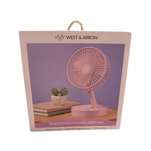 West Arrow Telescoping Folding Desk Fan Pink USB Powered 3 Speeds Adjustable